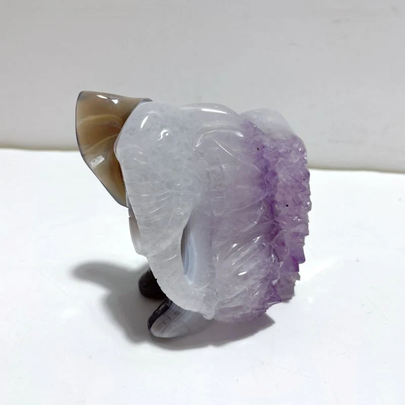 Unique Amethyst Mixed Geode Agate Druzy Elephant Animal Carving #A08 - Image 2