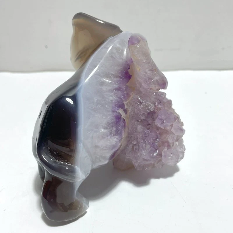 2 Pieces Amethyst Mixed Geode Agate Druzy Elephant Animal Carving #A09 - Image 3