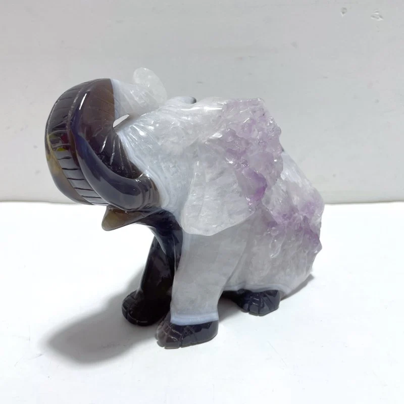 Unique Amethyst Mixed Geode Agate Druzy Elephant Animal Carving #A10 - Image 2