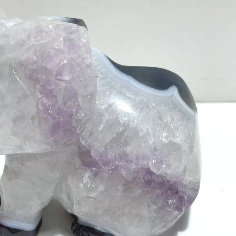 Unique Amethyst Mixed Geode Agate Druzy Elephant Animal Carving #A10 - Image 3