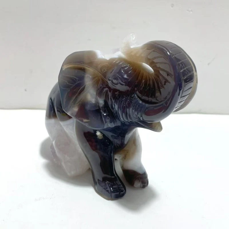 Unique Amethyst Mixed Geode Agate Druzy Elephant Animal Carving #A10 - Image 4