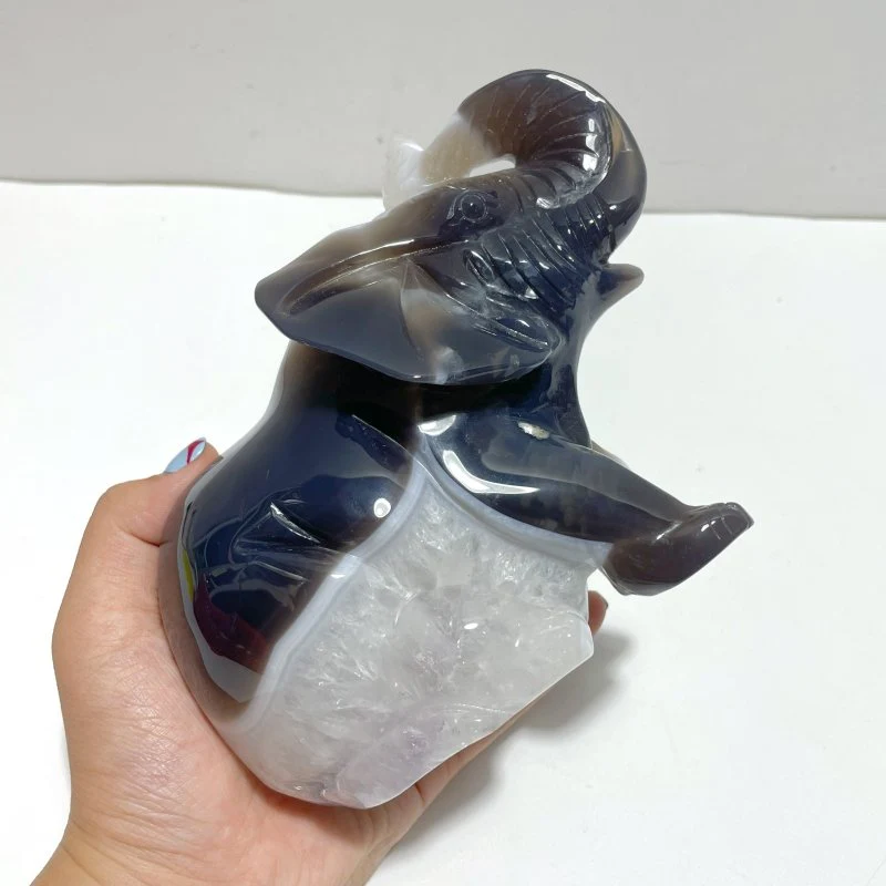Unique Amethyst Mixed Geode Agate Druzy Elephant Animal Carving #A10 - Image 5