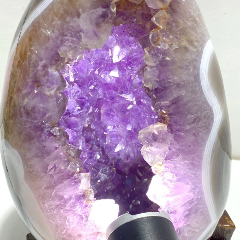 Unique Amethyst Mixed Geode Druzy Agate Dinosaur Egg Home Decor With Stand - Image 2