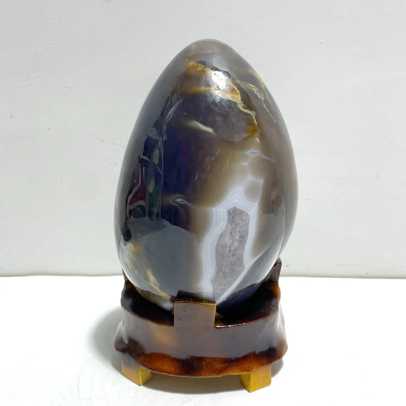 Unique Amethyst Mixed Geode Druzy Agate Dinosaur Egg Home Decor With Stand - Image 5