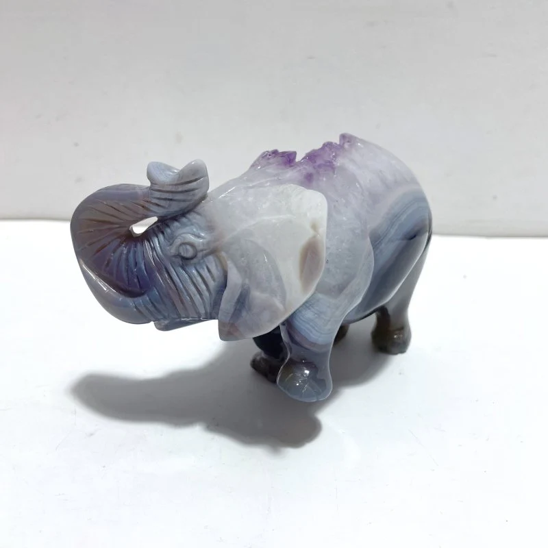Unique Amethyst Mixed Geode Druzy Agate Elephant Animal Carving #A12 - Image 3