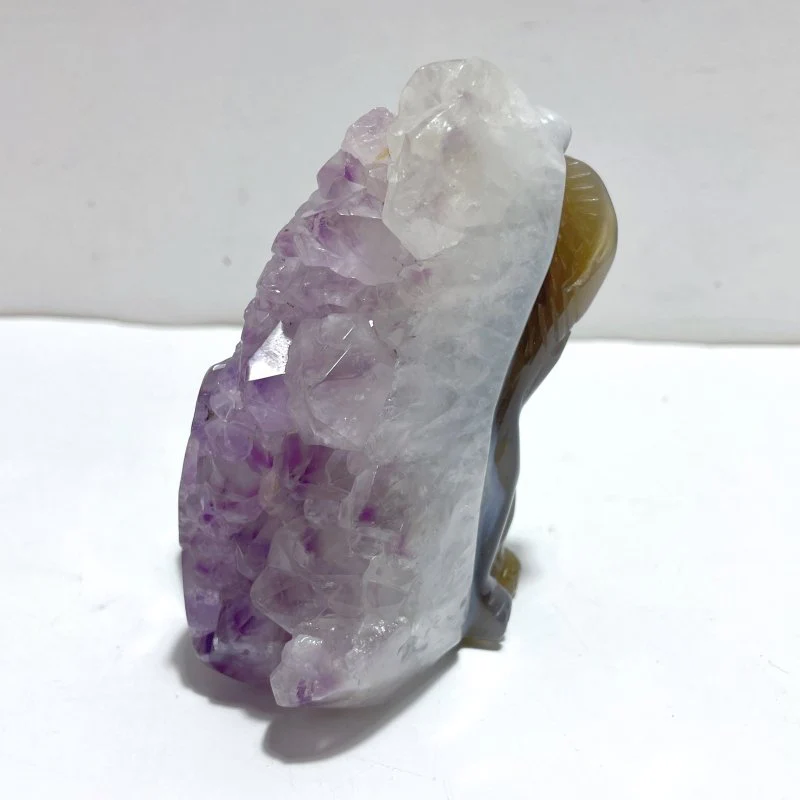 Unique Amethyst Mixed Geode Druzy Agate Elephant Animal Carving #A13 - Image 3