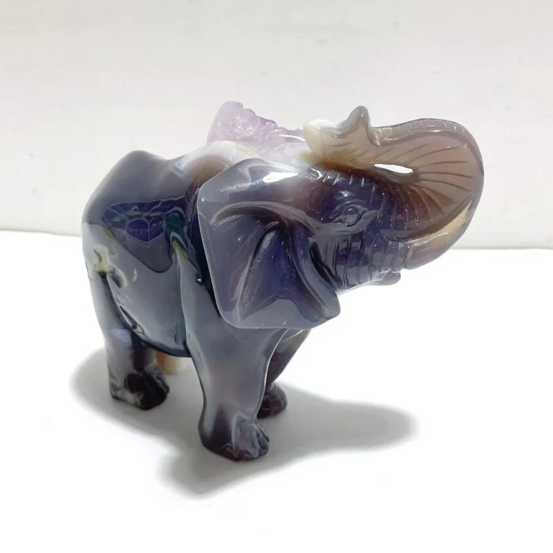 Unique Amethyst Mixed Geode Druzy Agate Elephant Animal Carving #A16 - Image 2