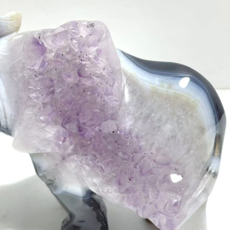 Unique Amethyst Mixed Geode Druzy Agate Elephant Animal Carving #A16 - Image 3