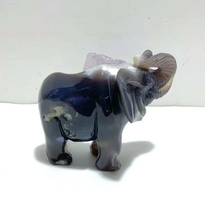 Unique Amethyst Mixed Geode Druzy Agate Elephant Animal Carving #A16 - Image 4