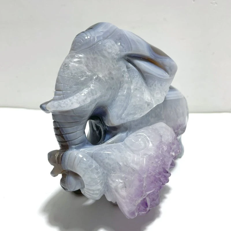 Unique Amethyst Mixed Geode Druzy Agate Elephant Animal Carving #A17 - Image 2