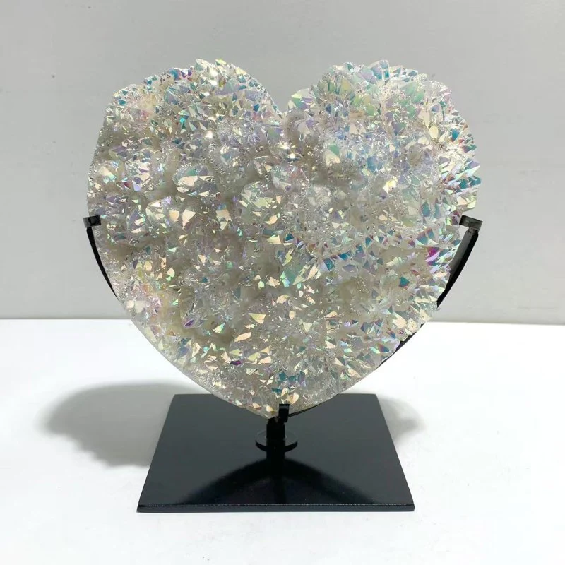 Unique Aura Quartz Cluster Heart With Stand #8