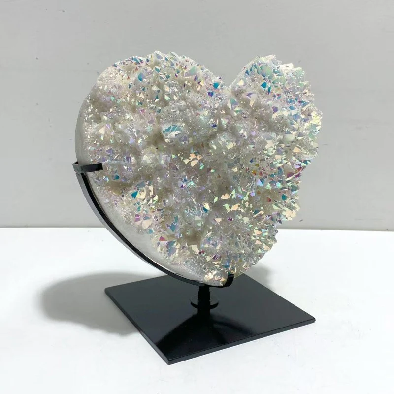 Unique Aura Quartz Cluster Heart With Stand #8 - Image 2