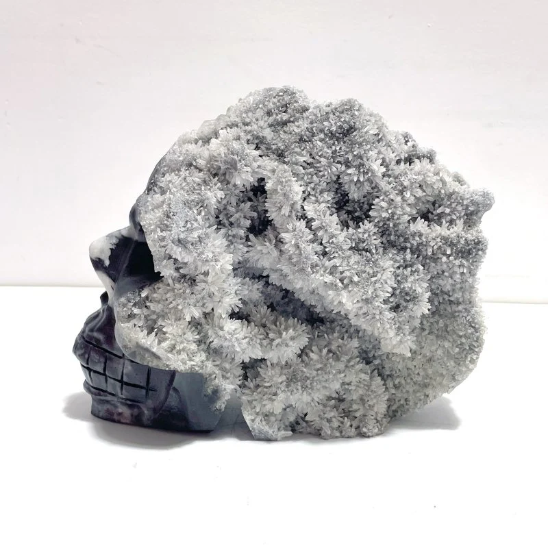 3 Pieces Black Clear Quartz Cluster Skull Carving - Image 2