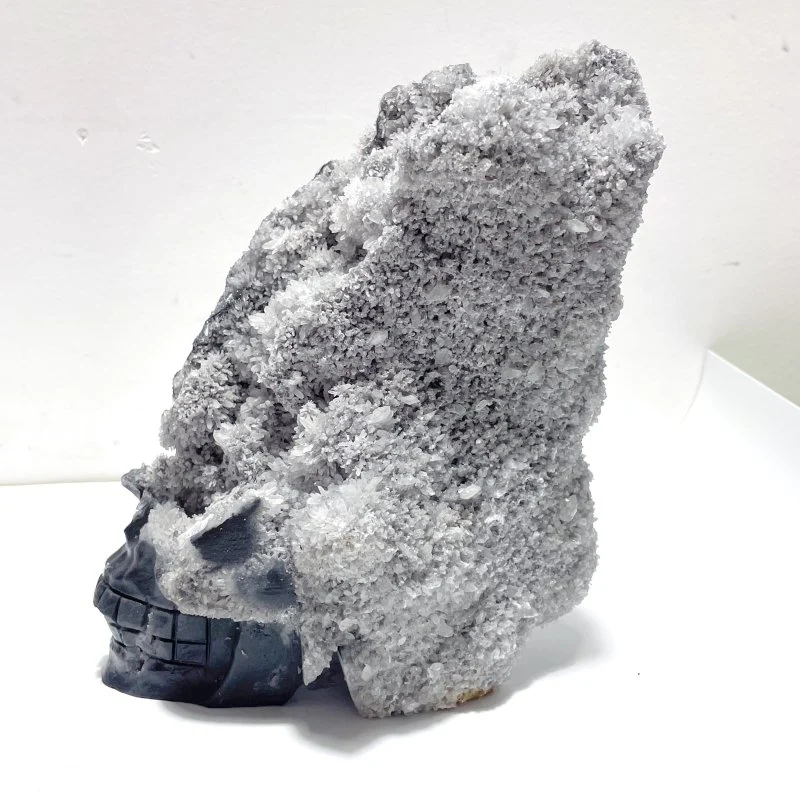 3 Pieces Black Clear Quartz Cluster Skull Carving - Image 7