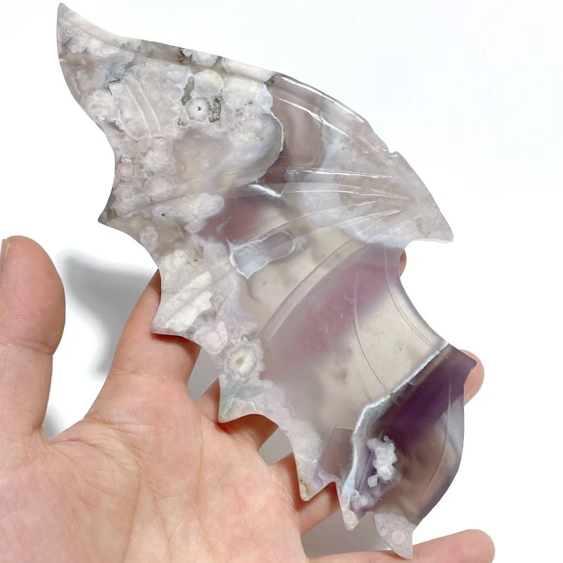 Unique Black Sakura Flower Agate Demon and Angel Wing Carving With Stand - Image 2