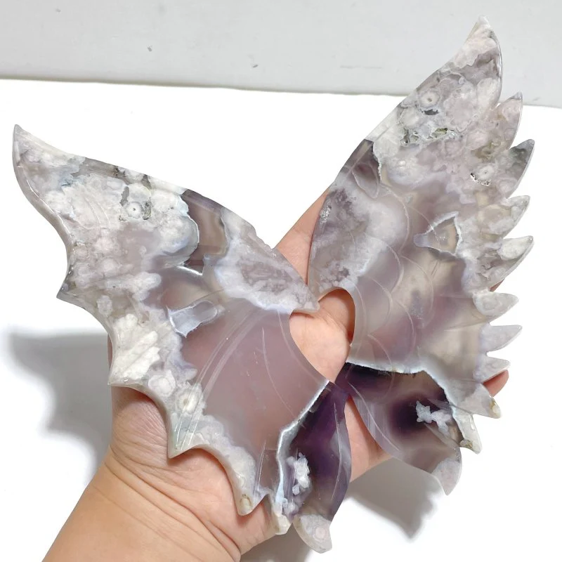 Unique Black Sakura Flower Agate Demon and Angel Wing Carving With Stand - Image 3