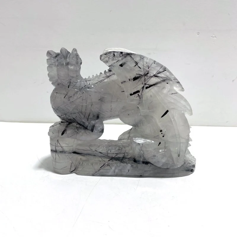 Unique Black Tourmaline Flying Dragon Castle Carving - Image 3