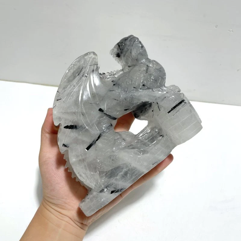 Unique Black Tourmaline Flying Dragon Castle Carving - Image 5