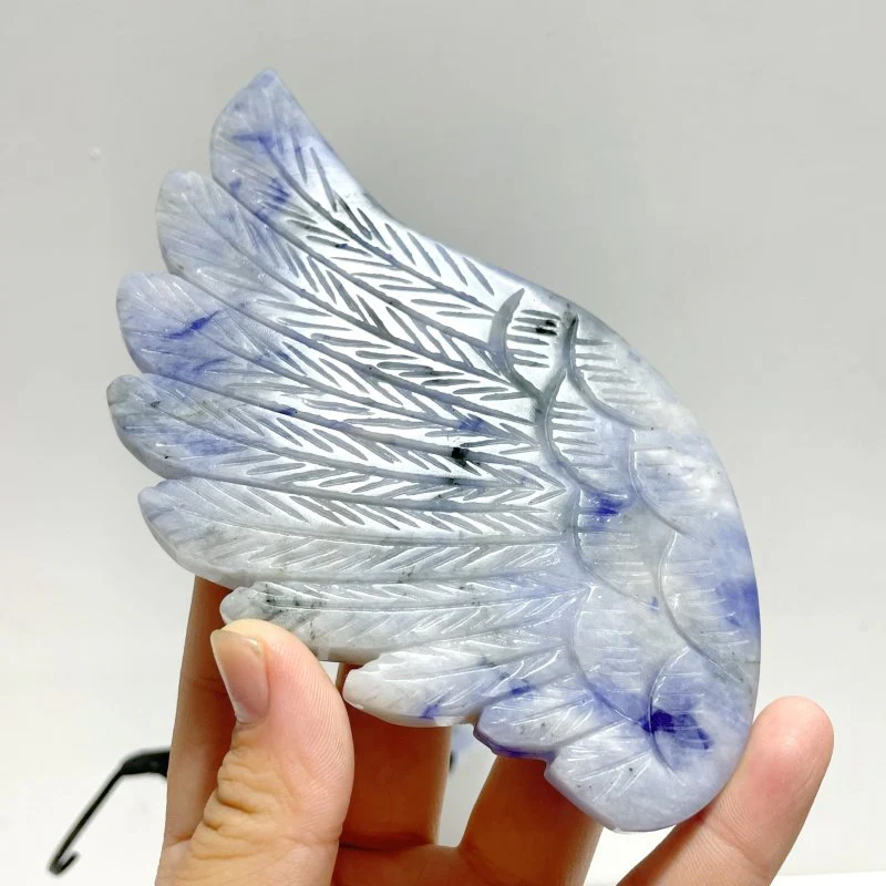 Unique Blue Aventurine Angel Wing Carving With Stand - Image 2