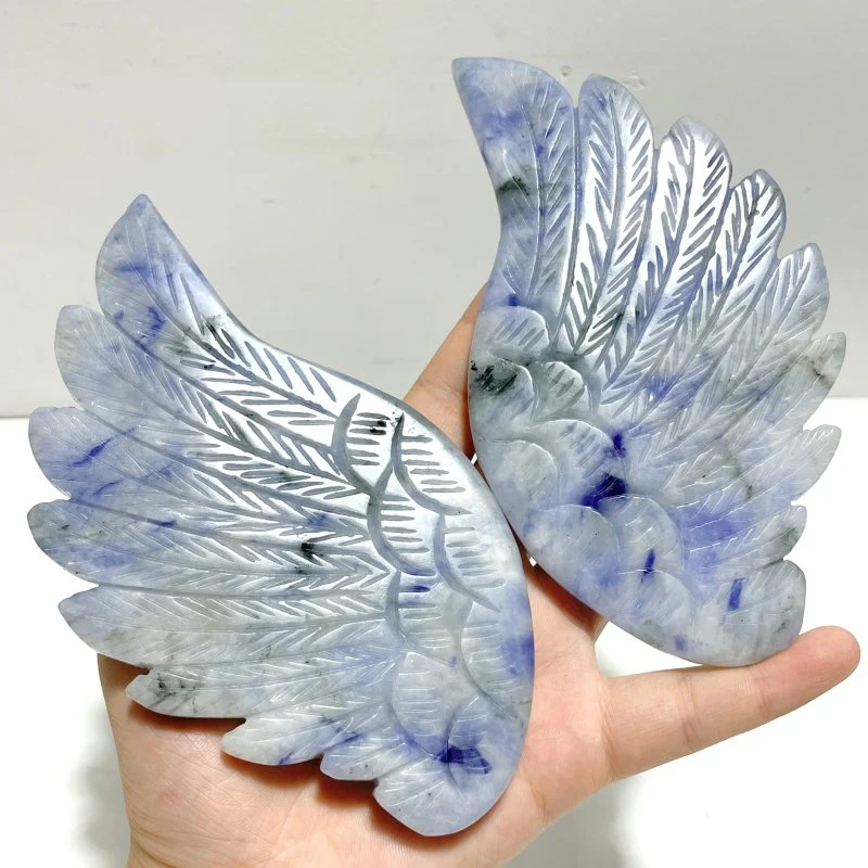 Unique Blue Aventurine Angel Wing Carving With Stand - Image 3