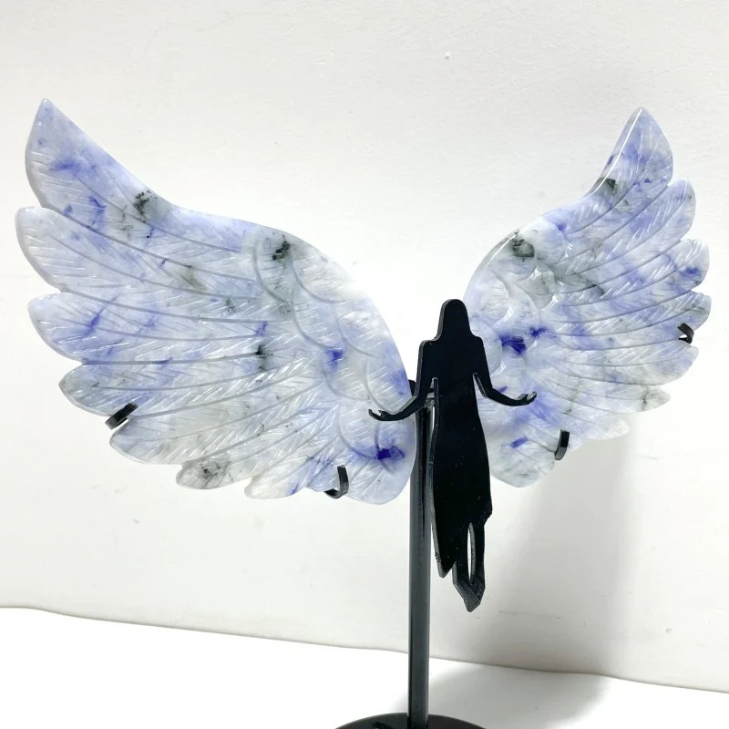 Unique Blue Aventurine Angel Wing Carving With Stand - Image 4