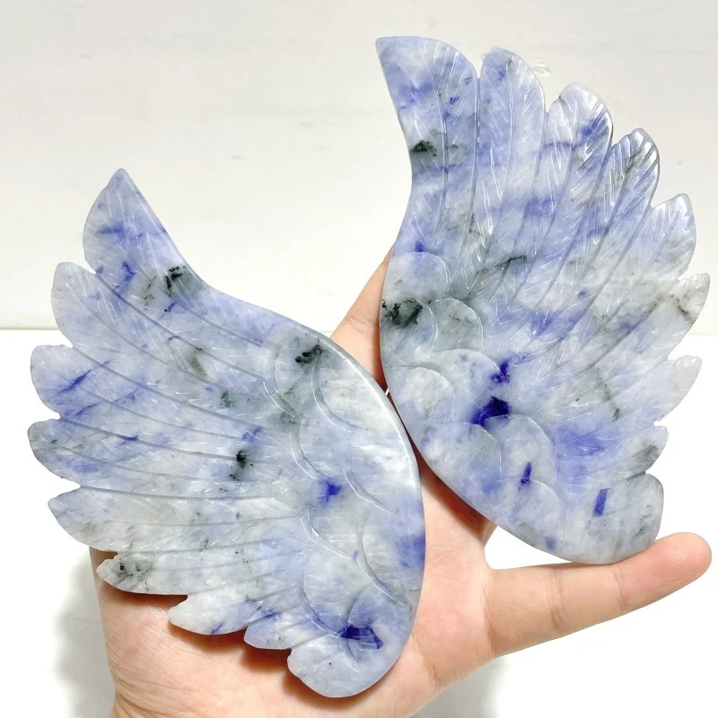 Unique Blue Aventurine Angel Wing Carving With Stand - Image 5