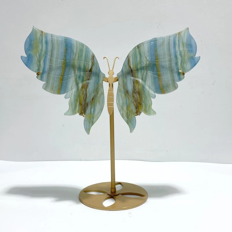 Unique Blue Onyx Butterfly Wing Carving With Stand