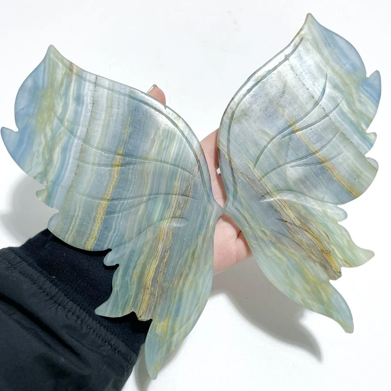 Unique Blue Onyx Butterfly Wing Carving With Stand - Image 2