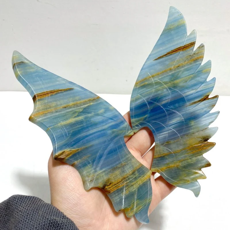 Unique Blue Onyx Demon And Angel Wing Carving With Stand - Image 2