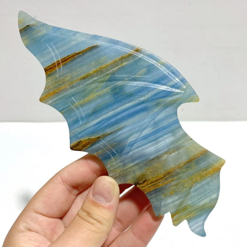 Unique Blue Onyx Demon And Angel Wing Carving With Stand - Image 3