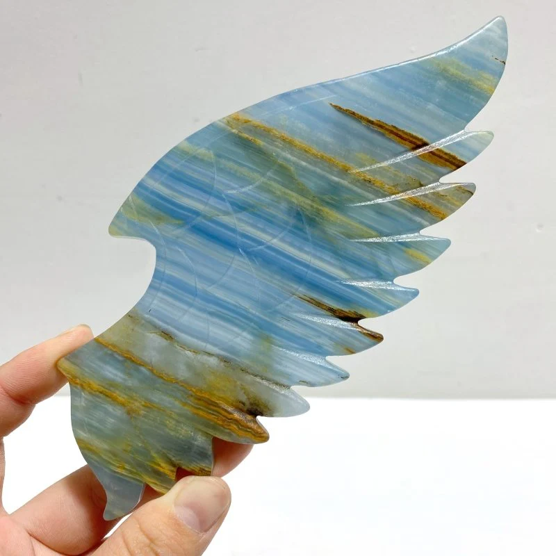 Unique Blue Onyx Demon And Angel Wing Carving With Stand - Image 4