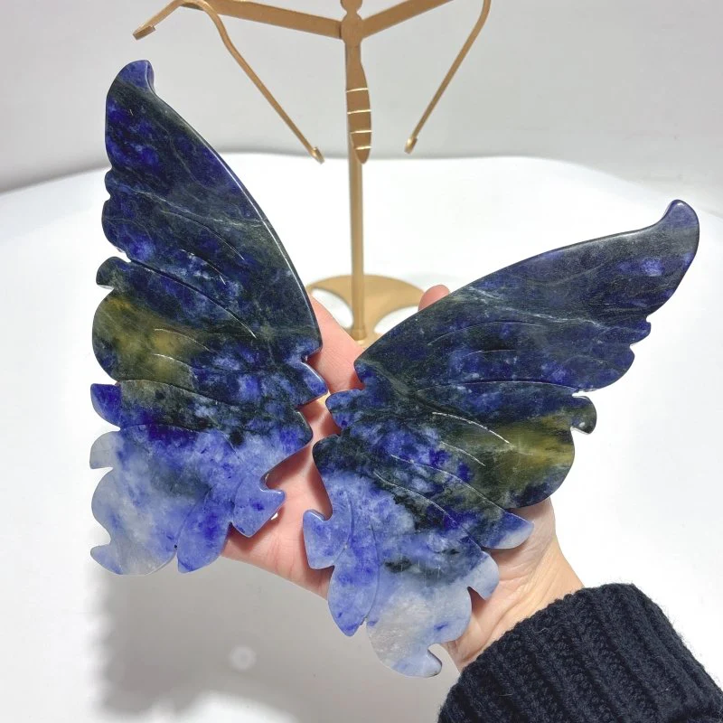 Unique Blue Sodalite Butterfly Wing Carving With Stand - Image 2