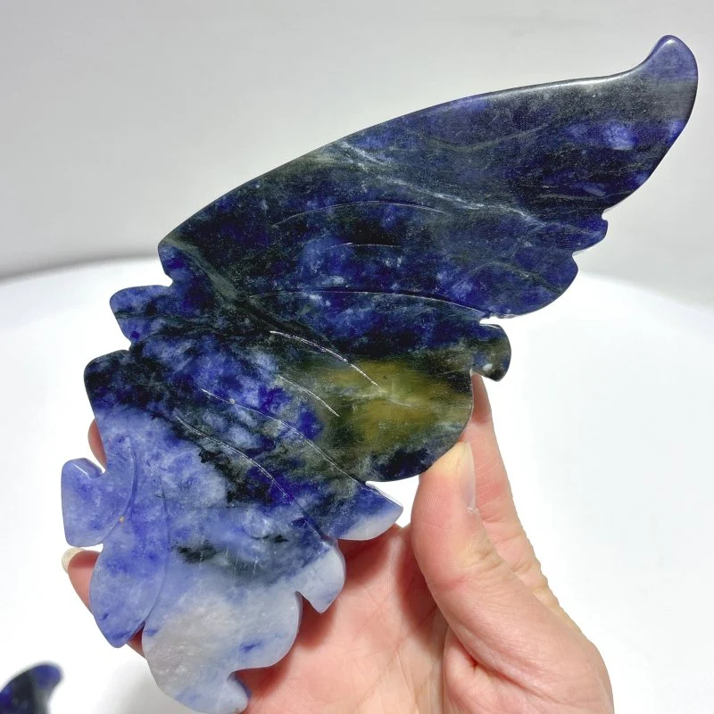 Unique Blue Sodalite Butterfly Wing Carving With Stand - Image 3