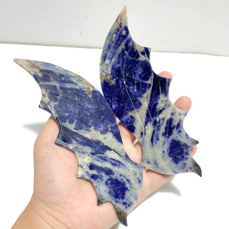Unique Blue Sodalite Flying Dragon Wing Carving With Stand - Image 3