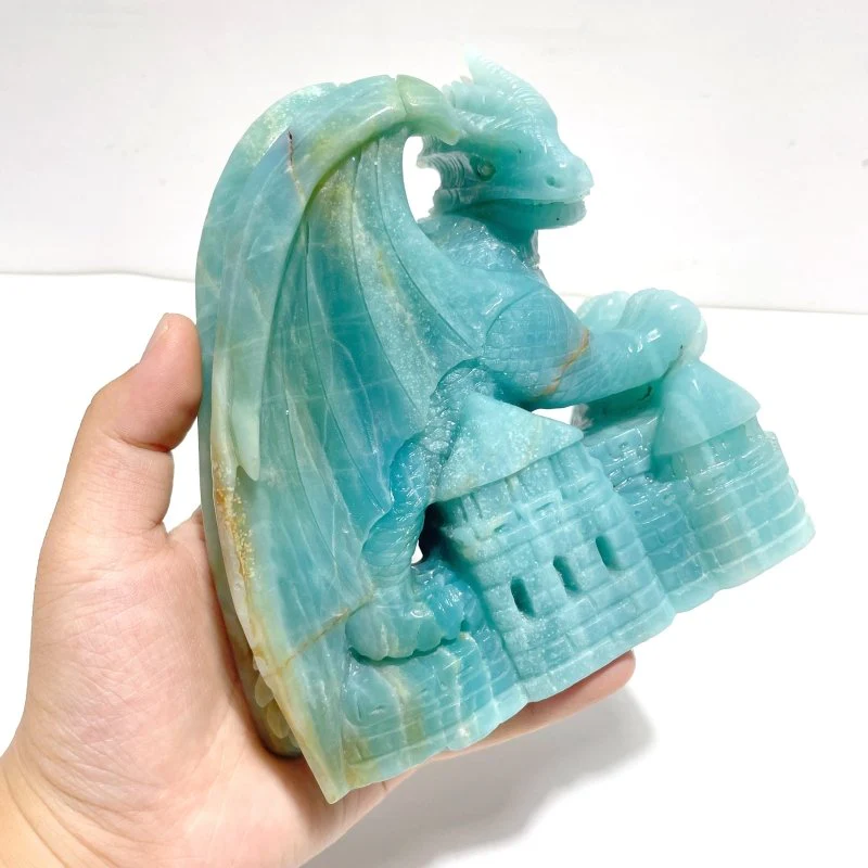 Unique Caribbean Calcite Flying Dragon Castle Carving - Image 4