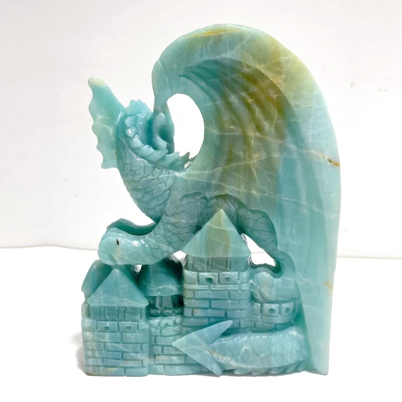 Unique Caribbean Calcite Flying Dragon Castle Carving - Image 3