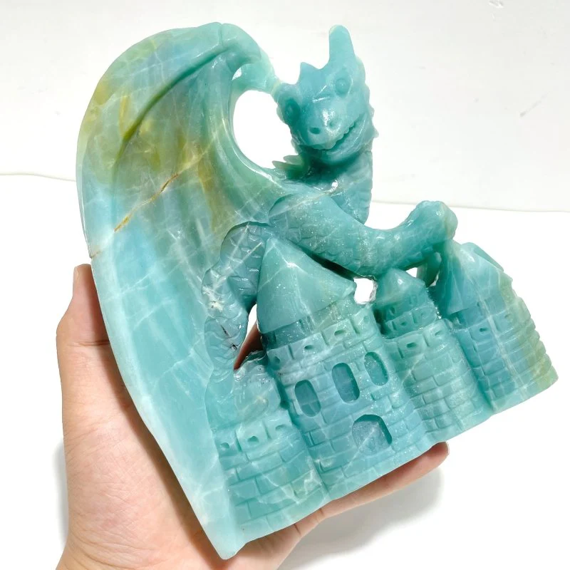 Unique Caribbean Calcite Flying Dragon Castle Carving - Image 4