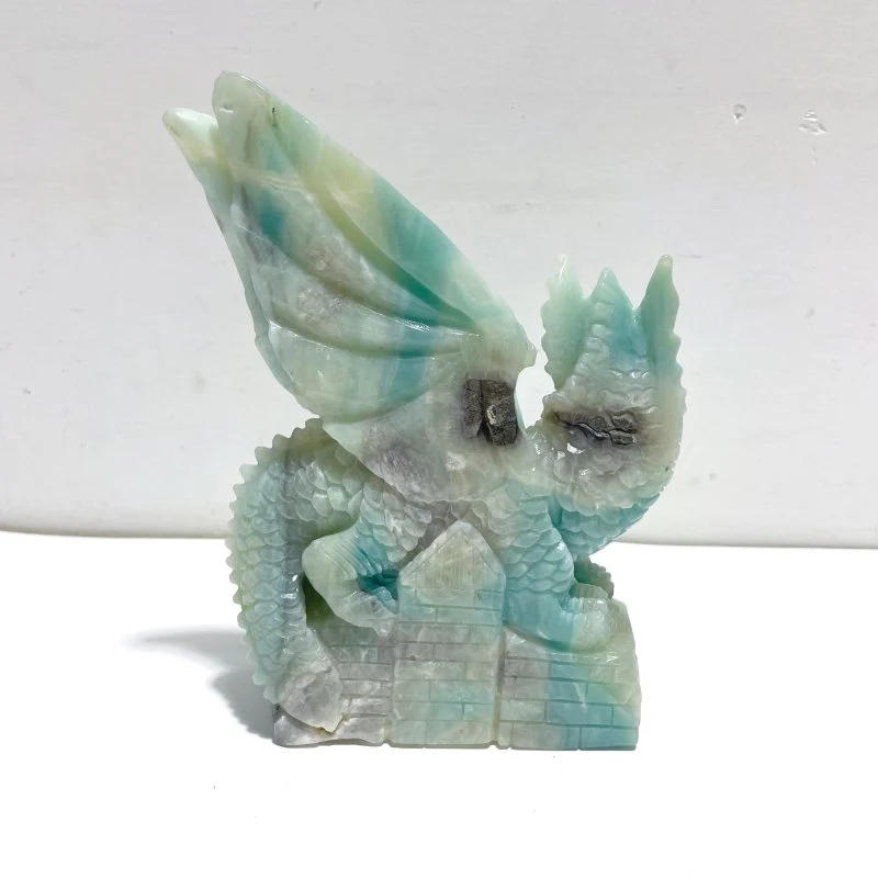 Unique Caribbean Calcite Mixed Pyrite Flying Dragon Castle Carving - Image 3