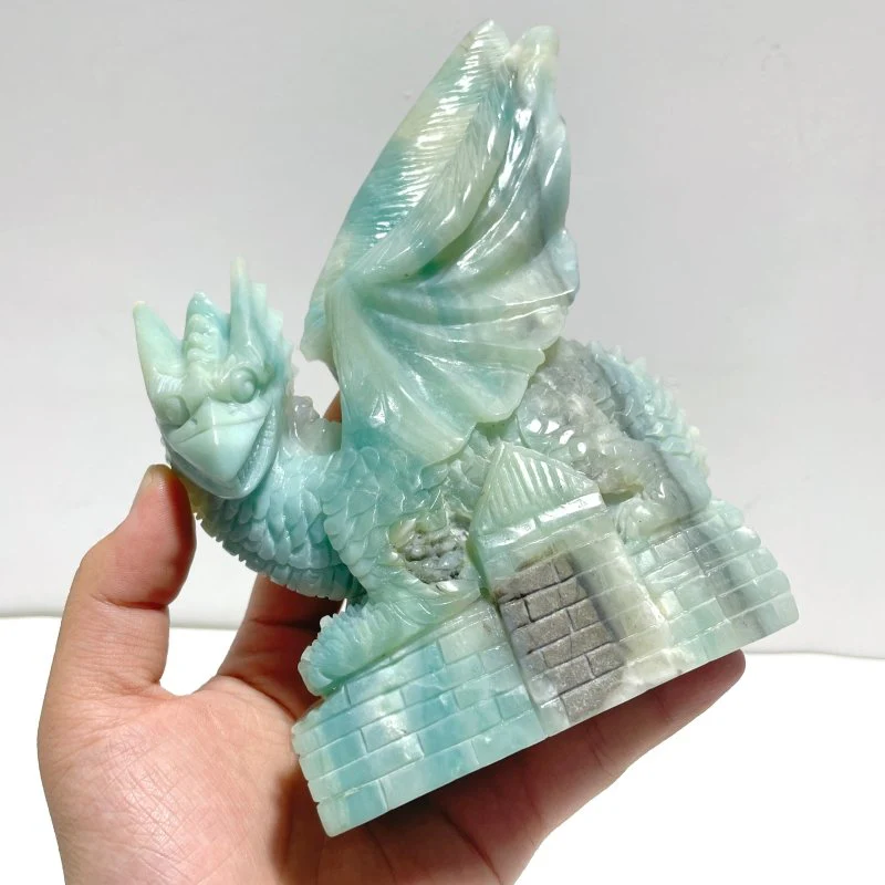 Unique Caribbean Calcite Mixed Pyrite Flying Dragon Castle Carving - Image 4