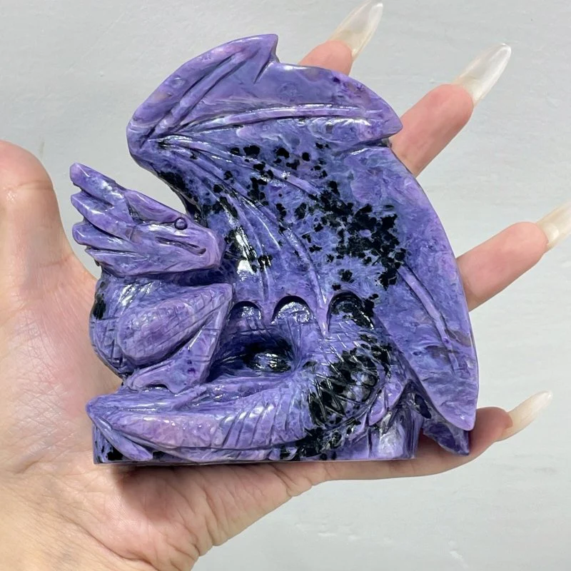Unique Charoite Flying Dragon Carving #4 - Image 6