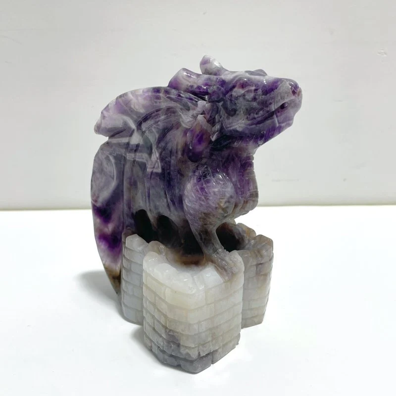 Unique Chevron Amethyst Flying Dragon Castle Carving - Image 2