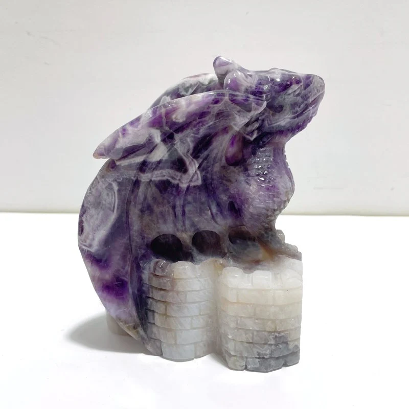 Unique Chevron Amethyst Flying Dragon Castle Carving - Image 3
