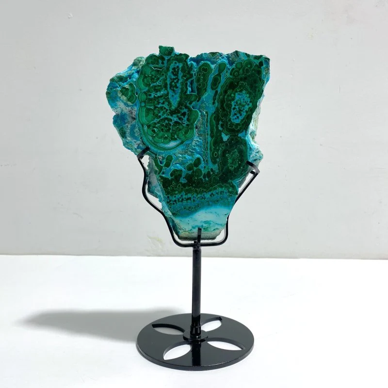 Unique Chrysocolla Mixed Malachite Specimen Raw Bottom With Stand