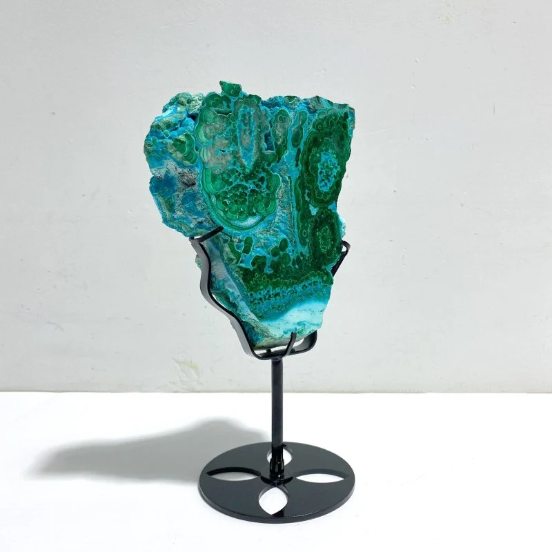 Unique Chrysocolla Mixed Malachite Specimen Raw Bottom With Stand - Image 2