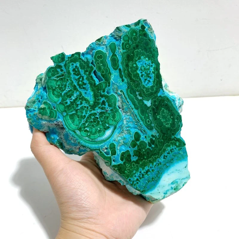 Unique Chrysocolla Mixed Malachite Specimen Raw Bottom With Stand - Image 3