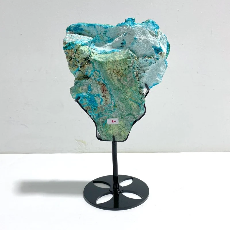 Unique Chrysocolla Mixed Malachite Specimen Raw Bottom With Stand - Image 4