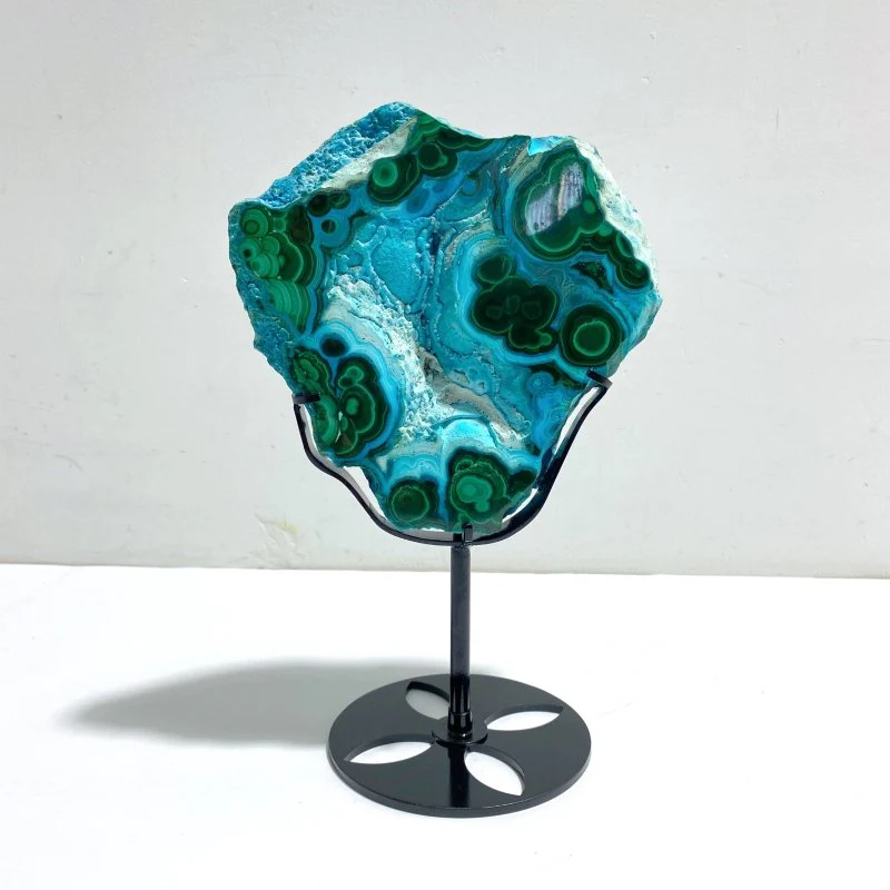 Unique Chrysocolla Mixed Malachite Specimen Raw Bottom With Stand