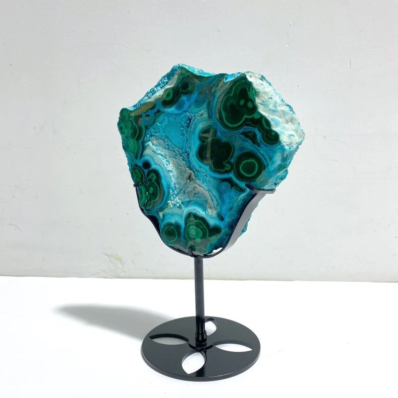 Unique Chrysocolla Mixed Malachite Specimen Raw Bottom With Stand - Image 2