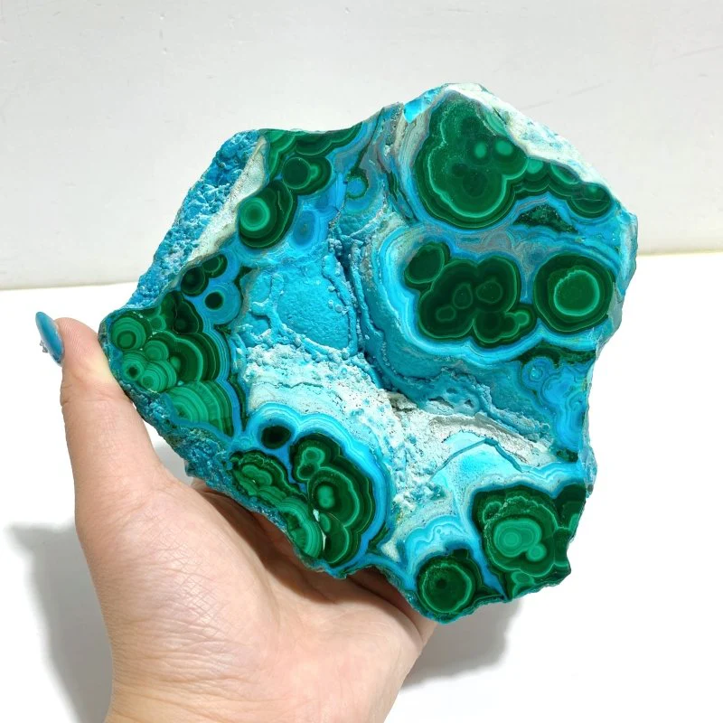 Unique Chrysocolla Mixed Malachite Specimen Raw Bottom With Stand - Image 3