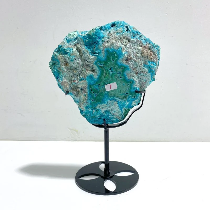 Unique Chrysocolla Mixed Malachite Specimen Raw Bottom With Stand - Image 4